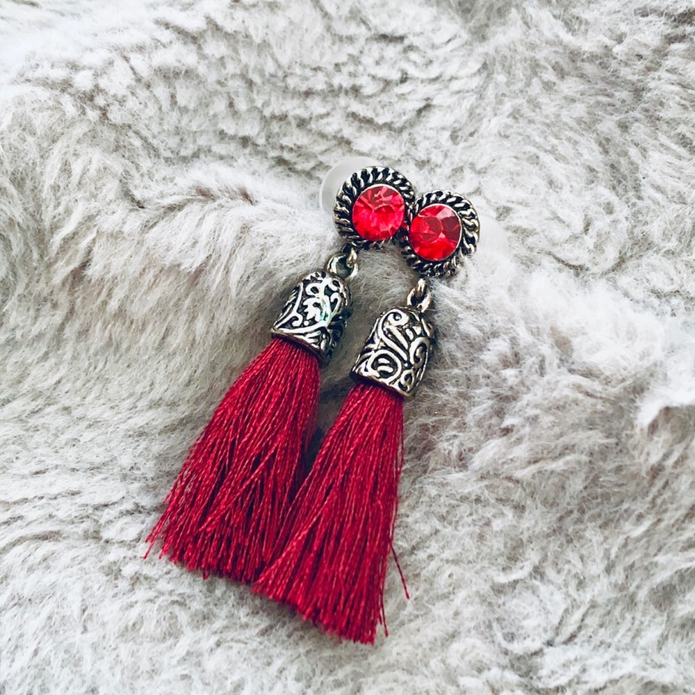 Artisan Tassel Vintage Earrings Maroon